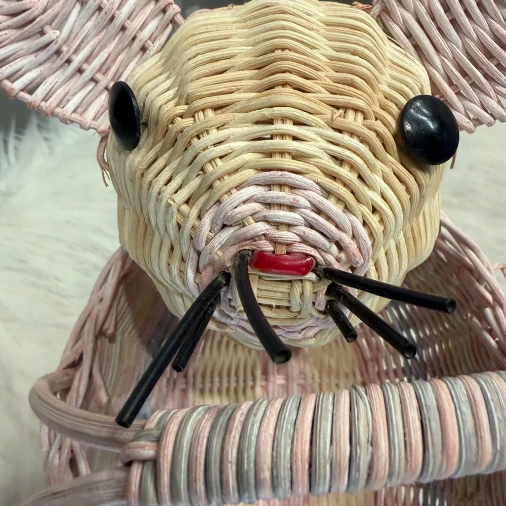 Vintage Boho Wicker Whimsical Mouse Basket